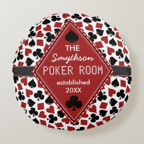 Customizable Poker Room Casino Round Pillow