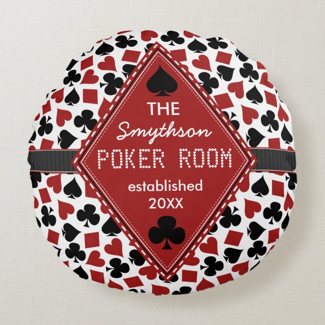 Customizable Poker Room Casino Round Pillow (Front)