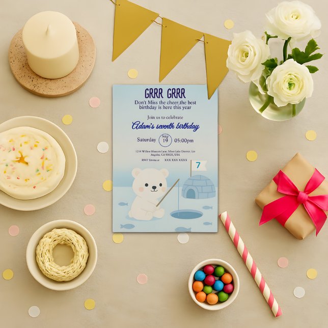 Customizable Polar Bear Birthday Invitation Card (Creator Uploaded)