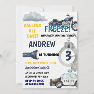 Customizable Police Cop kid birthday Party  Invitation