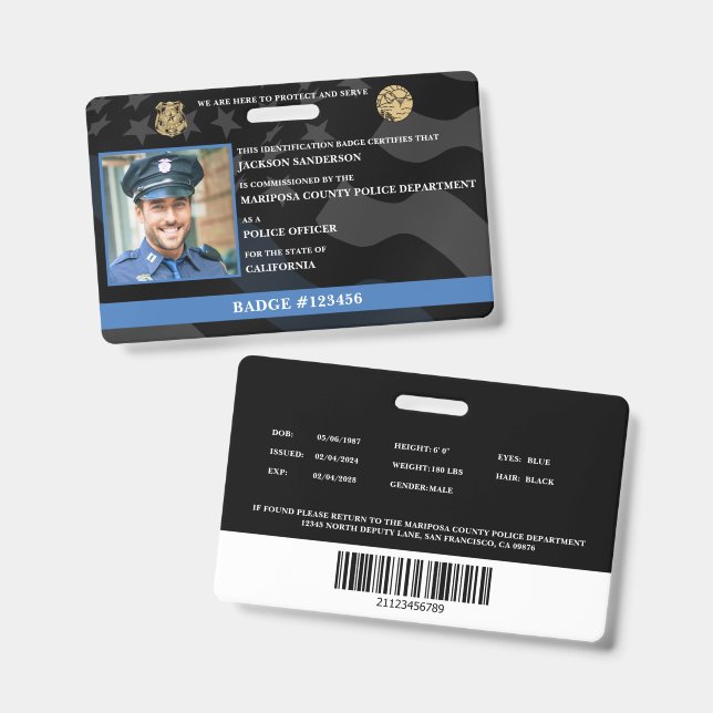 Customizable Police Officer Law Enforcement ID Badge (Front & Back)