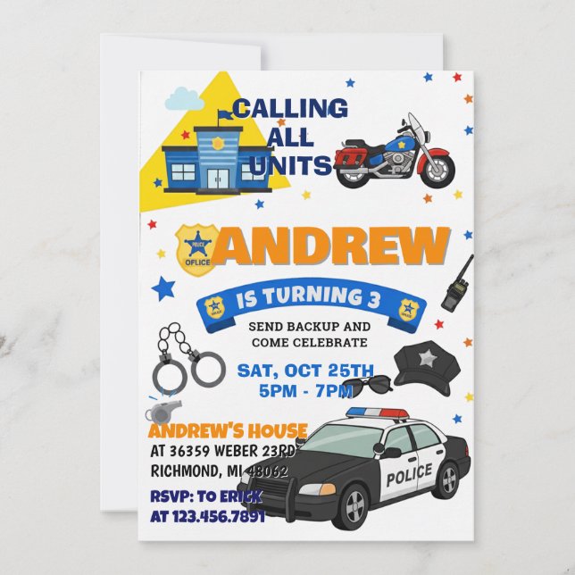 Customizable Police Officer Sheriff birthday  Invitation (Front)