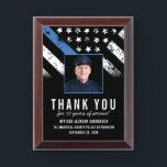 Customizable Police Retirement Photo Employee Award Plaque<br><div class="desc">This design features a police force flag with black and white stripes, and a thin blue line stripe as well. This design is great for showing appreciation to an officer celebrating an anniversary or thanking a retiring law enforcement officer, sheriff, captain, or chief for their years of service. Customize even...</div>