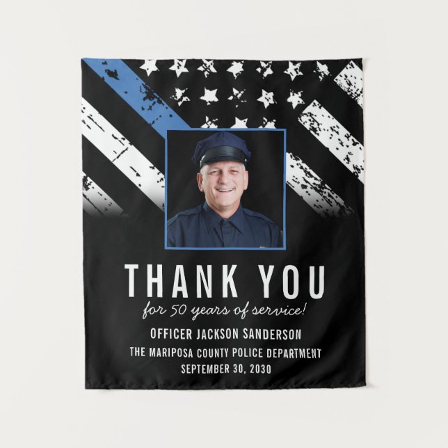 Customizable Police Retirement Photo Party Welcome Tapestry (Front)