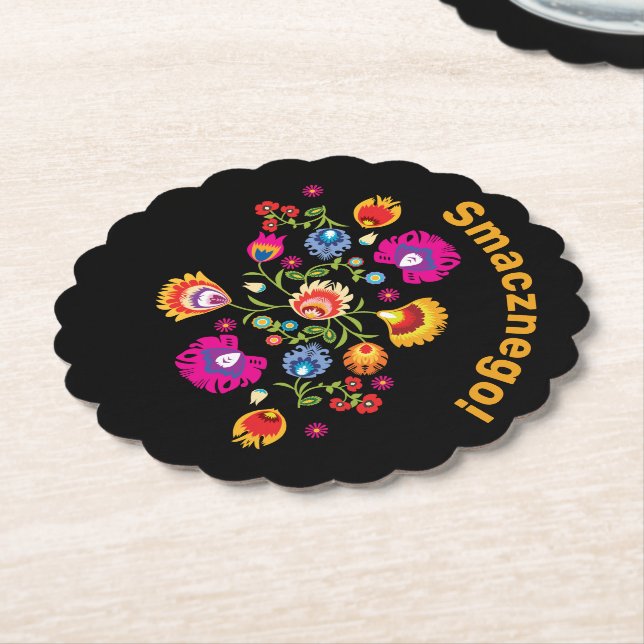 Customizable Polish folklore with pink flowers Paper Coaster (Angled)