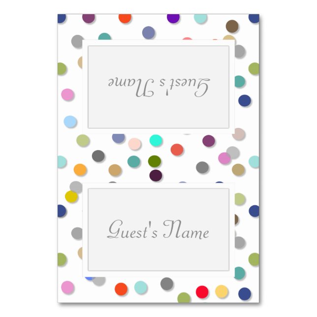 Customizable Polka Dot Confetti Name Place Cards (Front)