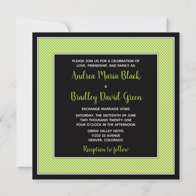 Customizable Polka Dot Wedding Invitation - Green (Front)