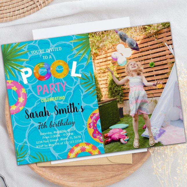Customizable Pool Party Invitations for Kids (Pool Birthday Invitations with photo)