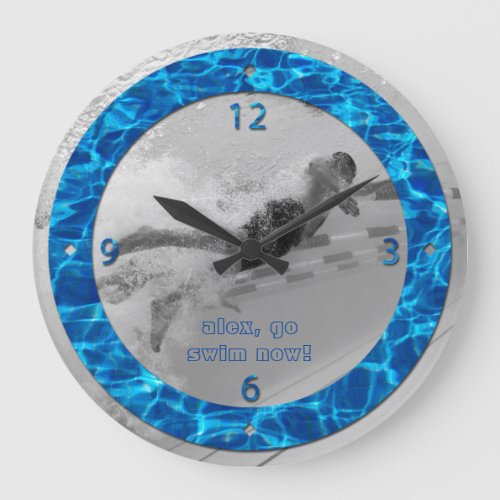 Customizable Pool Water Photo Frame Deep Blue Swim Large Clock
