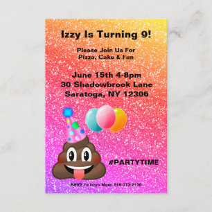 Customizable Poop Emoji Birthday Invitation