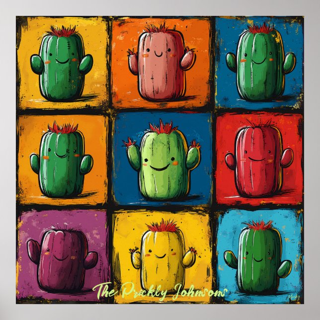 Customizable Pop Art Cactus Grid Wall Art (Front)