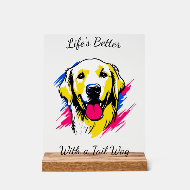 Customizable Pop Art Golden Retriever Design Acrylic Sign (Front)