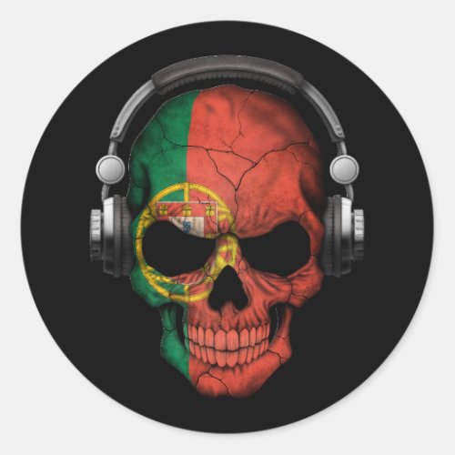 Customizable Portuguese Dj Skull with Headphones Classic Round Sticker