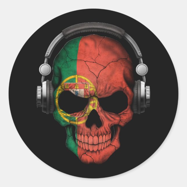 Customizable Portuguese Dj Skull with Headphones Classic Round Sticker (Front)