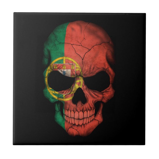 Customizable Portuguese Flag Skull Ceramic Tile (Front)