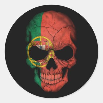 Customizable Portuguese Flag Skull Classic Round Sticker by UniqueFlags at Zazzle