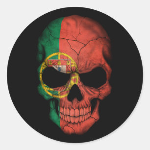Customizable Portuguese Flag Skull Classic Round Sticker