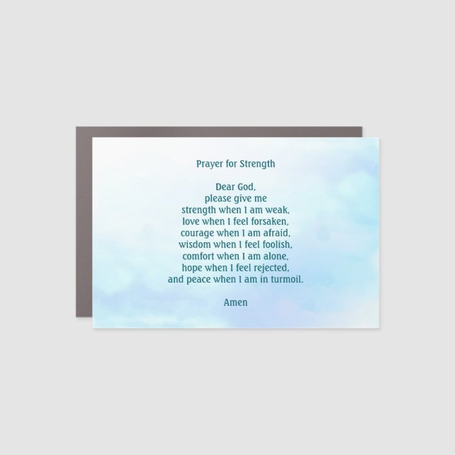 Customizable prayer for strength blue car magnet (Front)