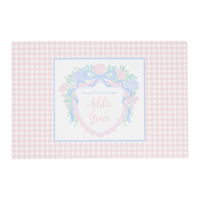 Customizable Preppy Birthday Party Floral Placemat (Front)