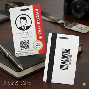 Customizable Press Pass with Photo ID & QR Code Badge