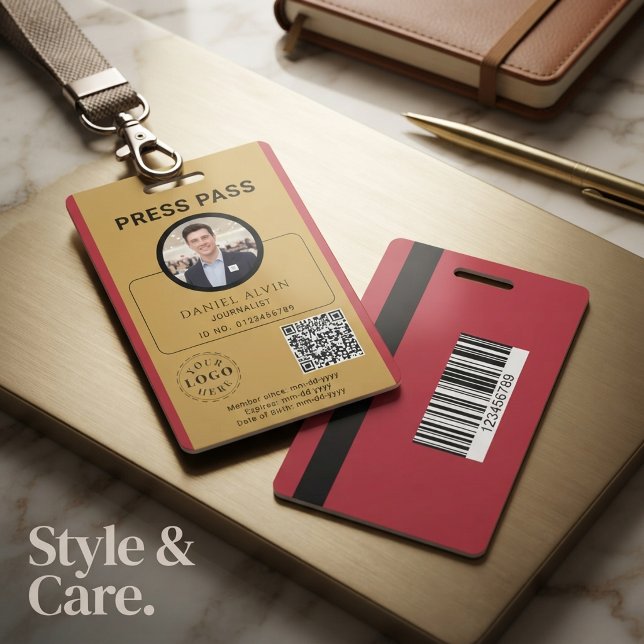 Customizable Press Pass with Photo ID & QR Code Badge (Customizable Press Pass with Photo ID & QR Code Badge)