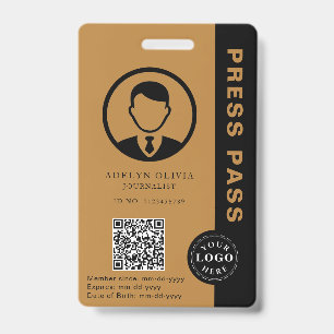 Customizable Press Pass with Photo ID & QR Code Badge