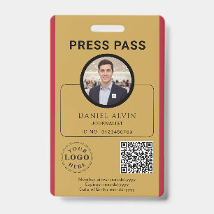 Customizable Press Pass with Photo ID & QR Code Badge