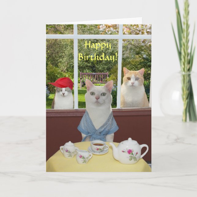 Customizable Pretty Cat Female Birthday Card (Front)