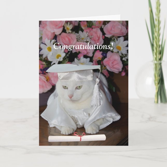 Customizable Pretty Cat Female Graduation Card (Front)