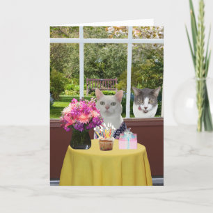 Customizable Pretty Cat Female Photobomb Birthday Card