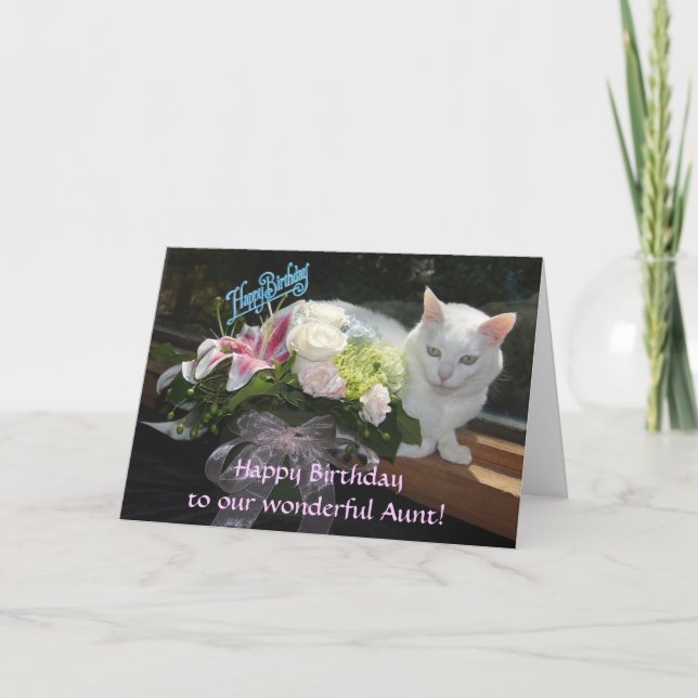 Customizable Pretty Cat/Flowers Birthday Card (Front)