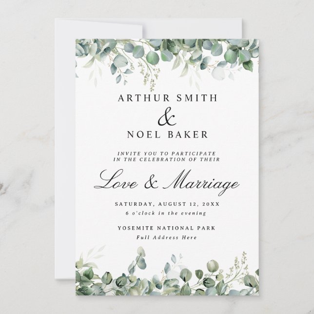 Customizable Pretty Eucalyptus Wedding  Invitation (Front)
