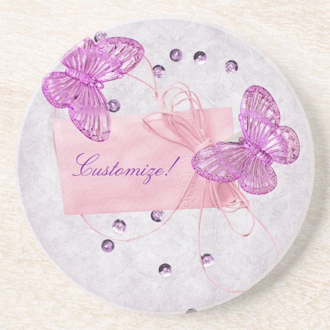 Customizable Pretty Pink Butterfly Coaster (Front)