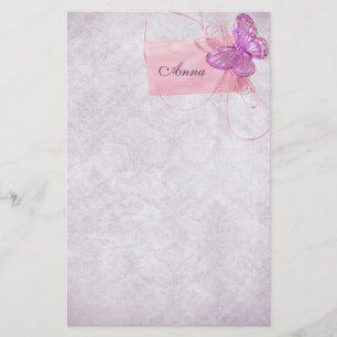 Customizable Pretty Pink Butterfly Design Stationery