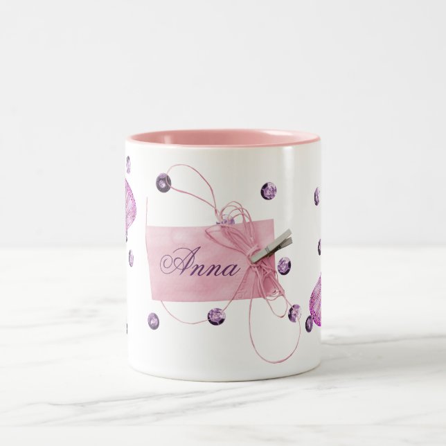 Customizable Pretty Pink Butterfly Design Two-Tone Coffee Mug (Center)
