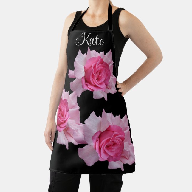 Customizable pretty pink rose name Rosie cute boho Apron (Insitu)