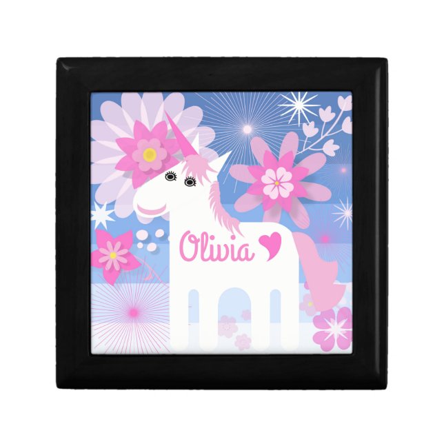Customizable Pretty Pink Unicorn Jewelry Box (Front)