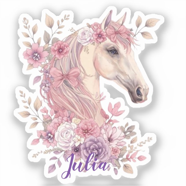 Customizable Pretty Ponies and Petals Horse Sticker (Front)