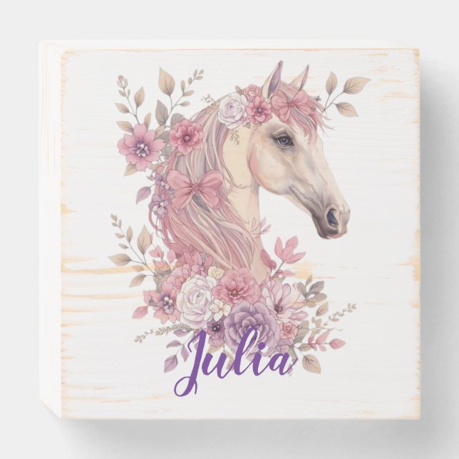 Customizable Pretty Ponies and Petals Wooden Box Sign (Front Horizontal)