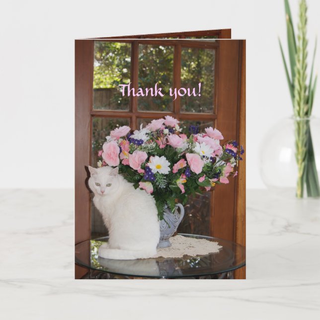 Customizable Pretty White Cat Thank You Card (Front)