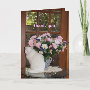 Customizable Pretty White Cat Thank You Card