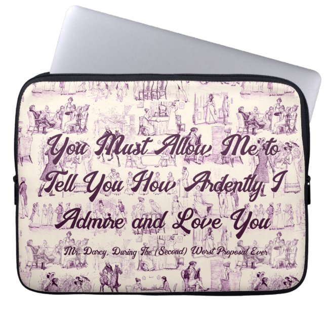 Customizable Pride and Prejudice Most Ardently Laptop Sleeve (Front)