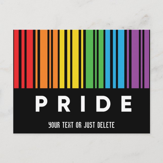 Customizable Pride Rainbow Barcode LGBTQIA+ Invitation Postcard (Front)