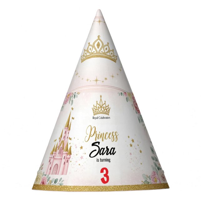Customizable Princess Castle Birthday Party Hat (Front)