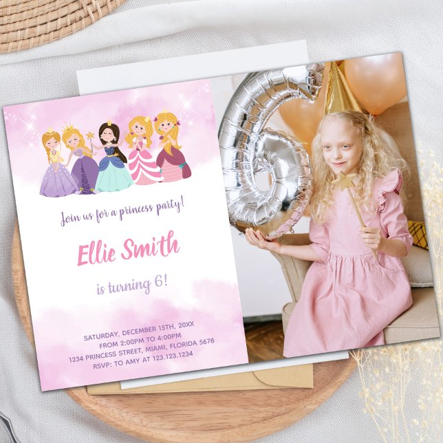 Customizable Princess Party Invitations for Kids (Princesses Birthday Invitations with photo)