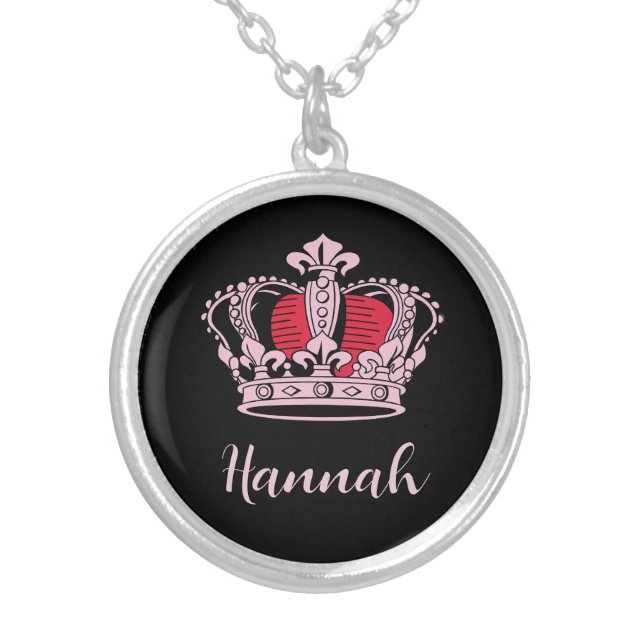 Customizable Princess Queen Crown Silver Plated Necklace (Front)