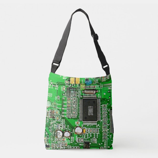Customizable Printed Circuit Board - Green Geeky Crossbody Bag (Front)