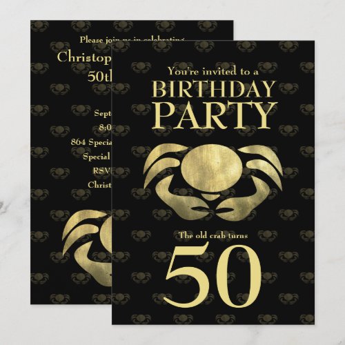 Customizable Printed Rustic Gold Crab Birthday Custom Invitations