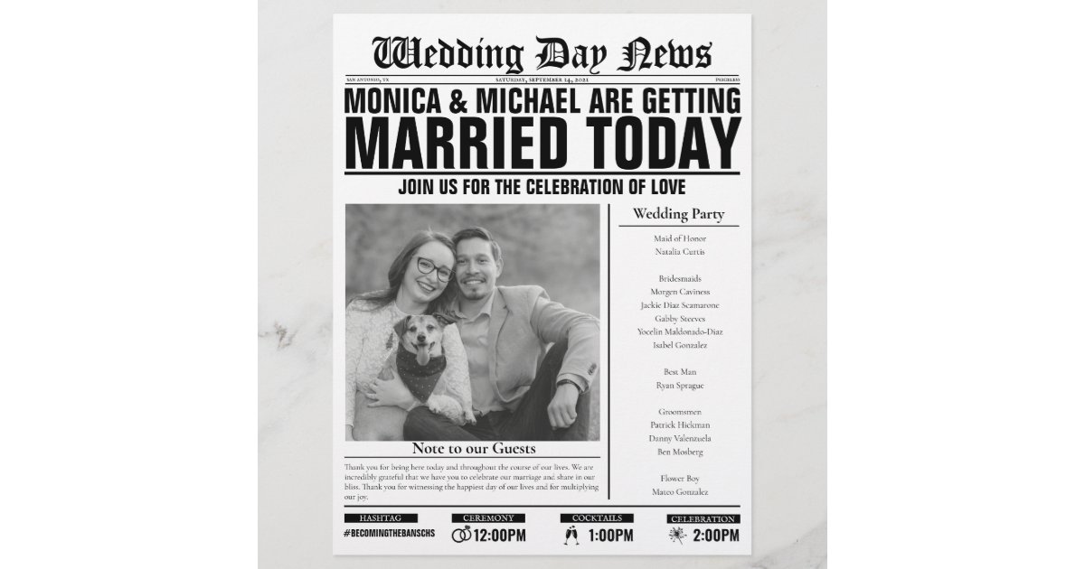 Newspaper Wedding Invitations Template, Fully Editable Unique