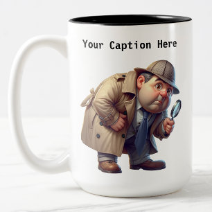 Customizable Private Investigator Cartoon Mystery  Two-Tone Coffee Mug